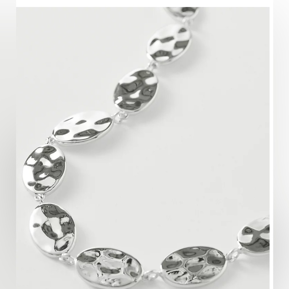 Ann Taylor textured metal disc Silver Necklace - Picture 3 of 15